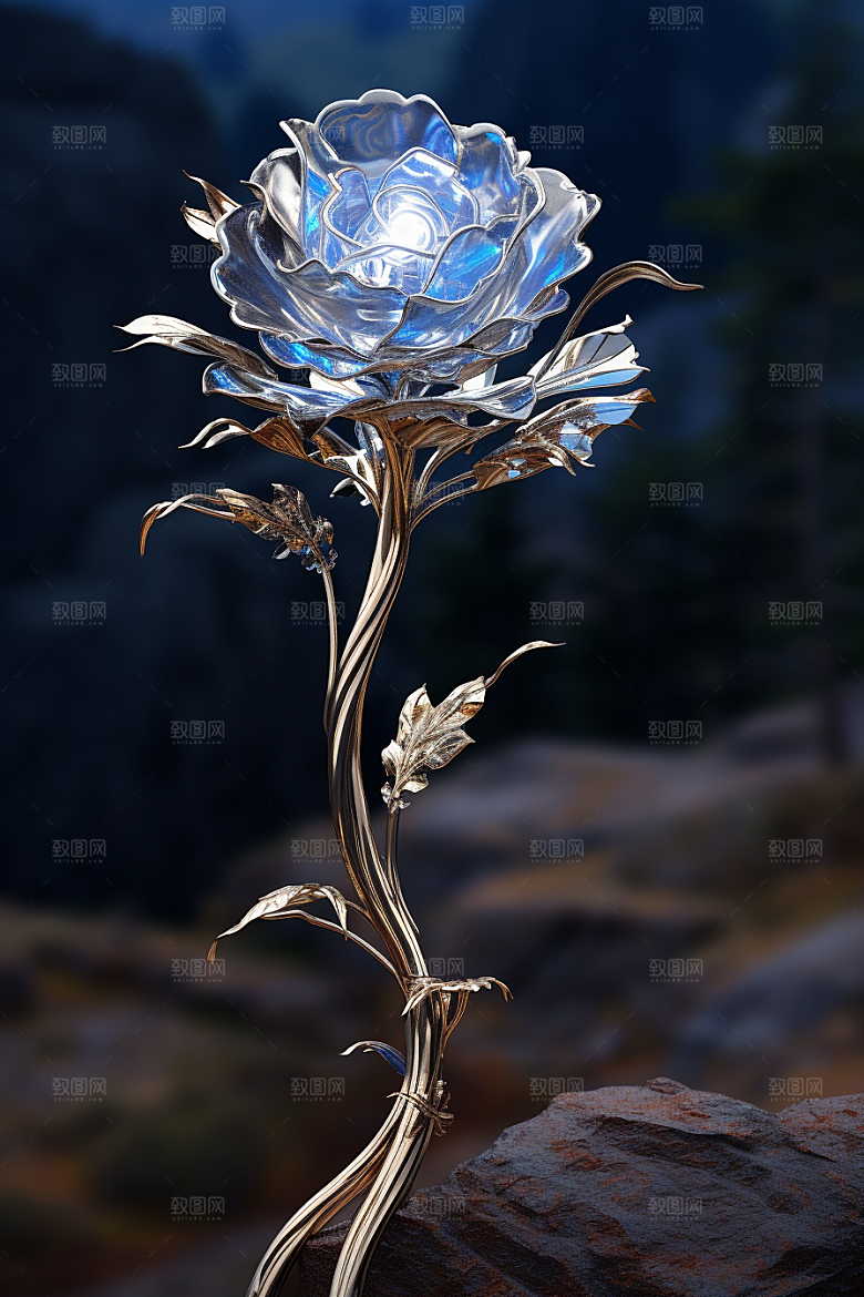 金属质感花卉立体通透模型