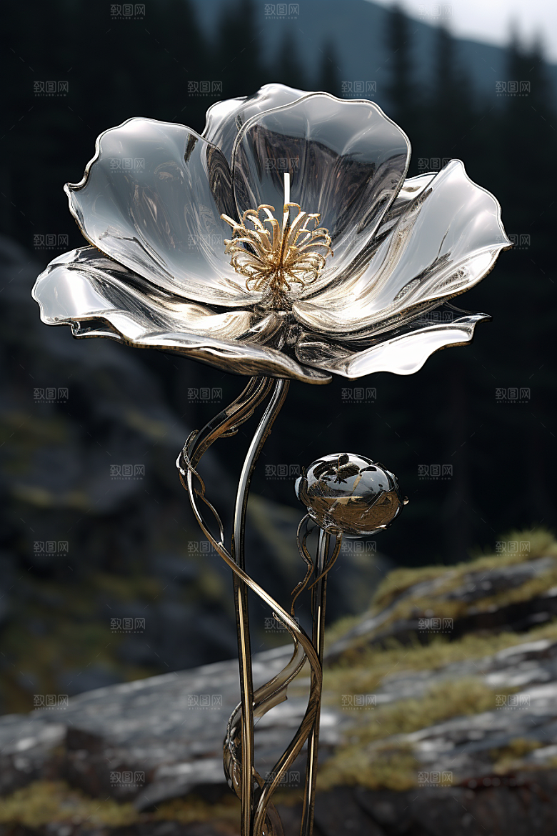 金属质感花卉3D立体模型