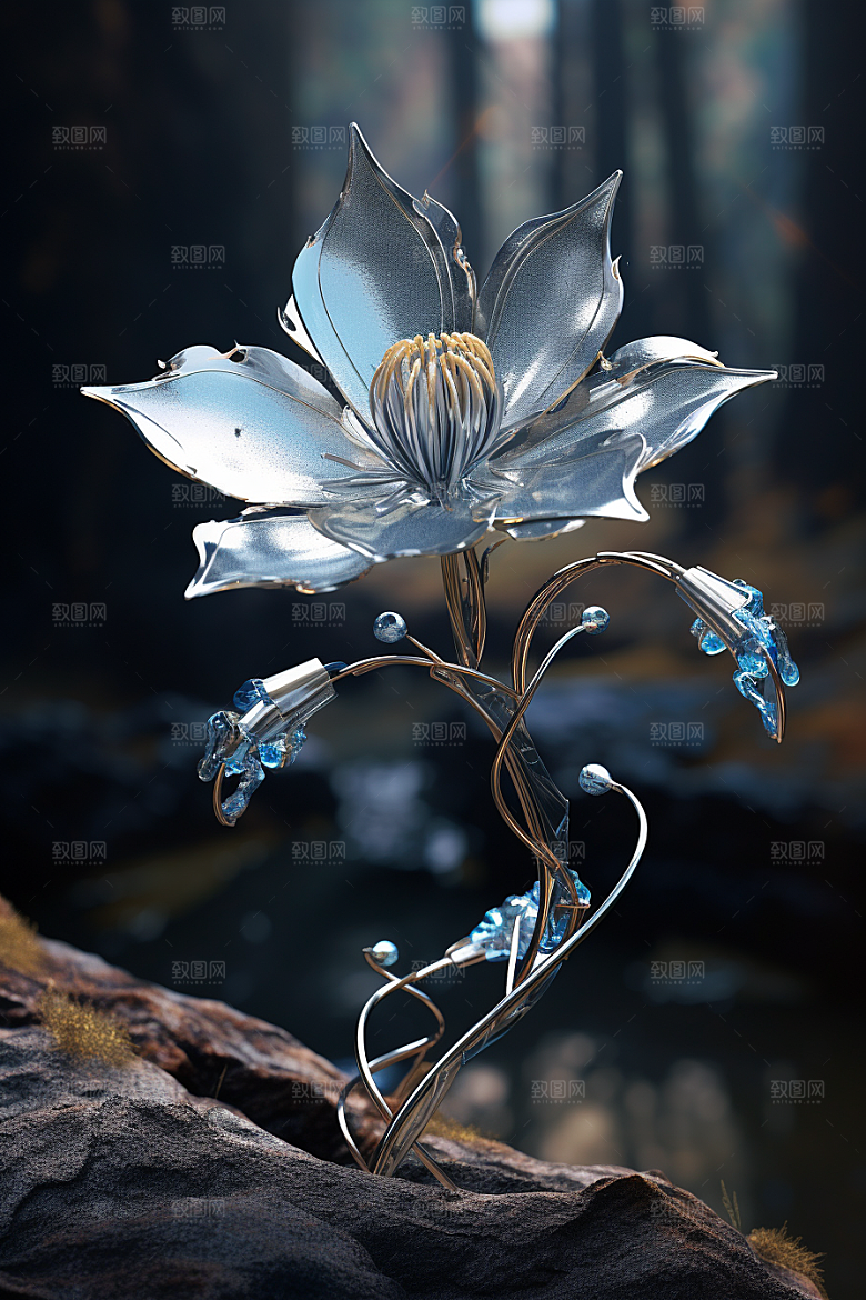 金属质感花卉高清立体模型