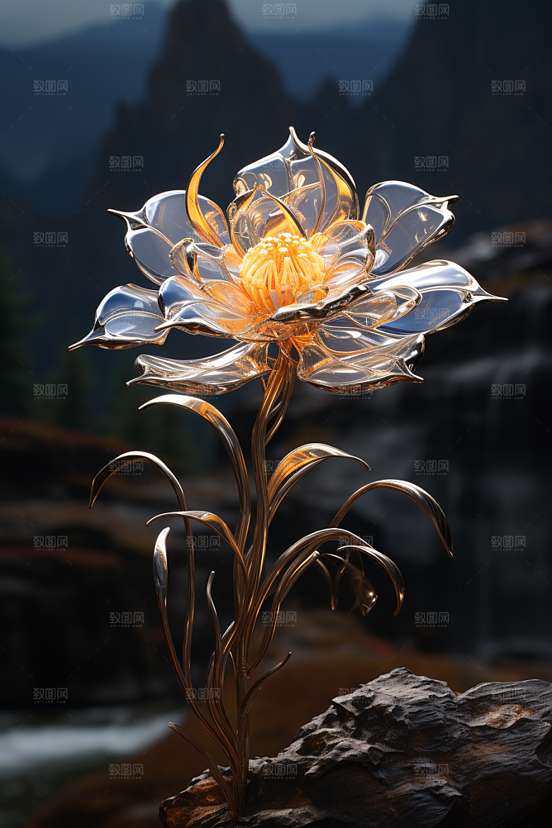金属质感花卉润泽通透模型