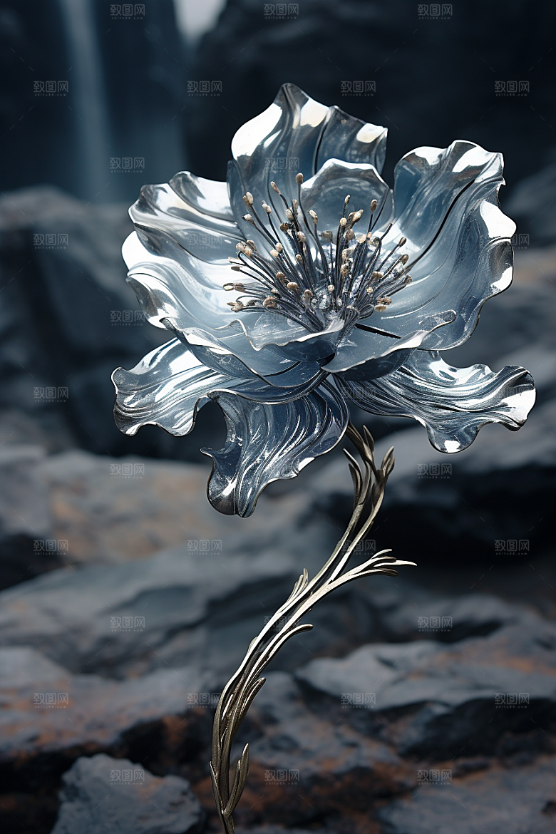 金属质感花卉唯美3D模型