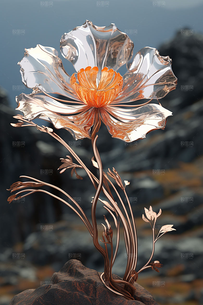 金属质感花卉通透立体模型