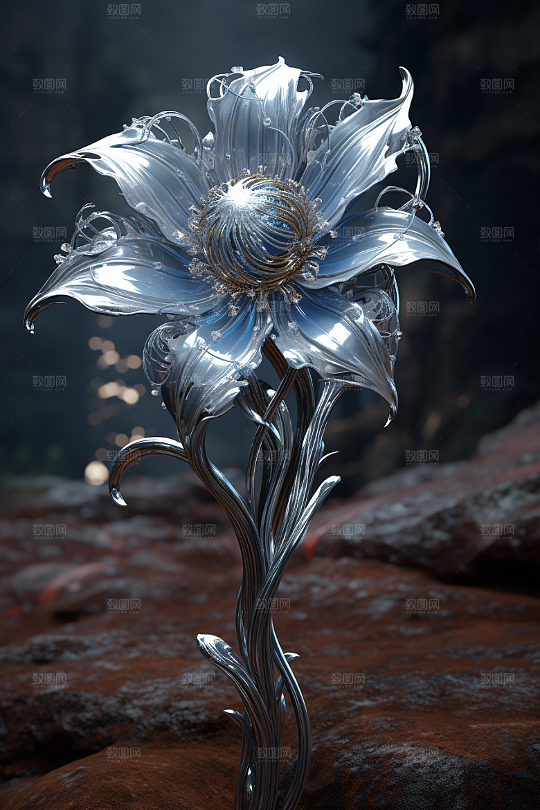 金属质感花卉唯美立体模型