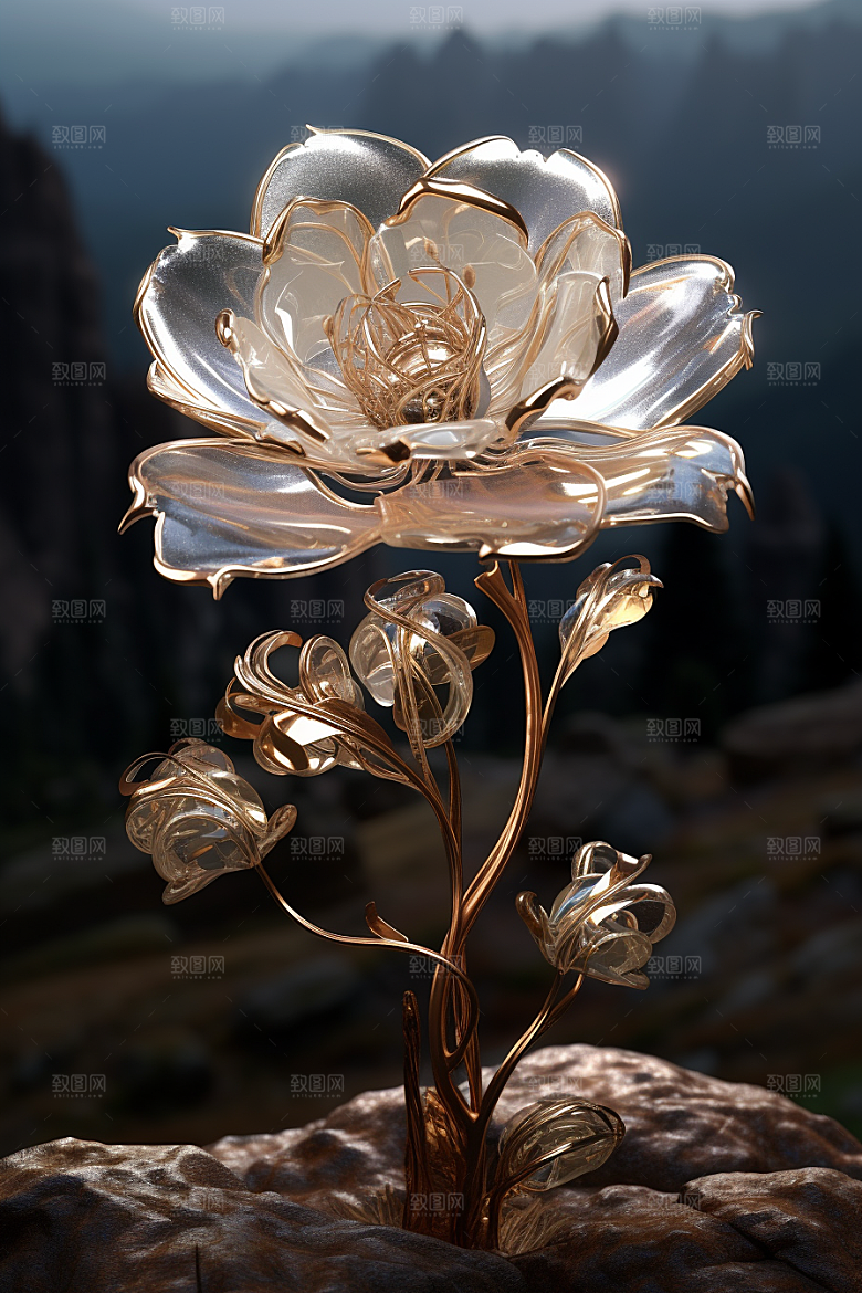 金属质感花卉唯美通透模型
