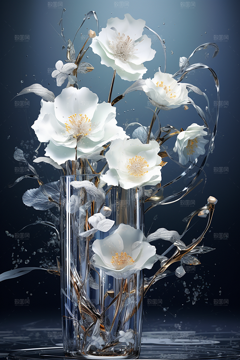 金属质感花卉3D通透模型