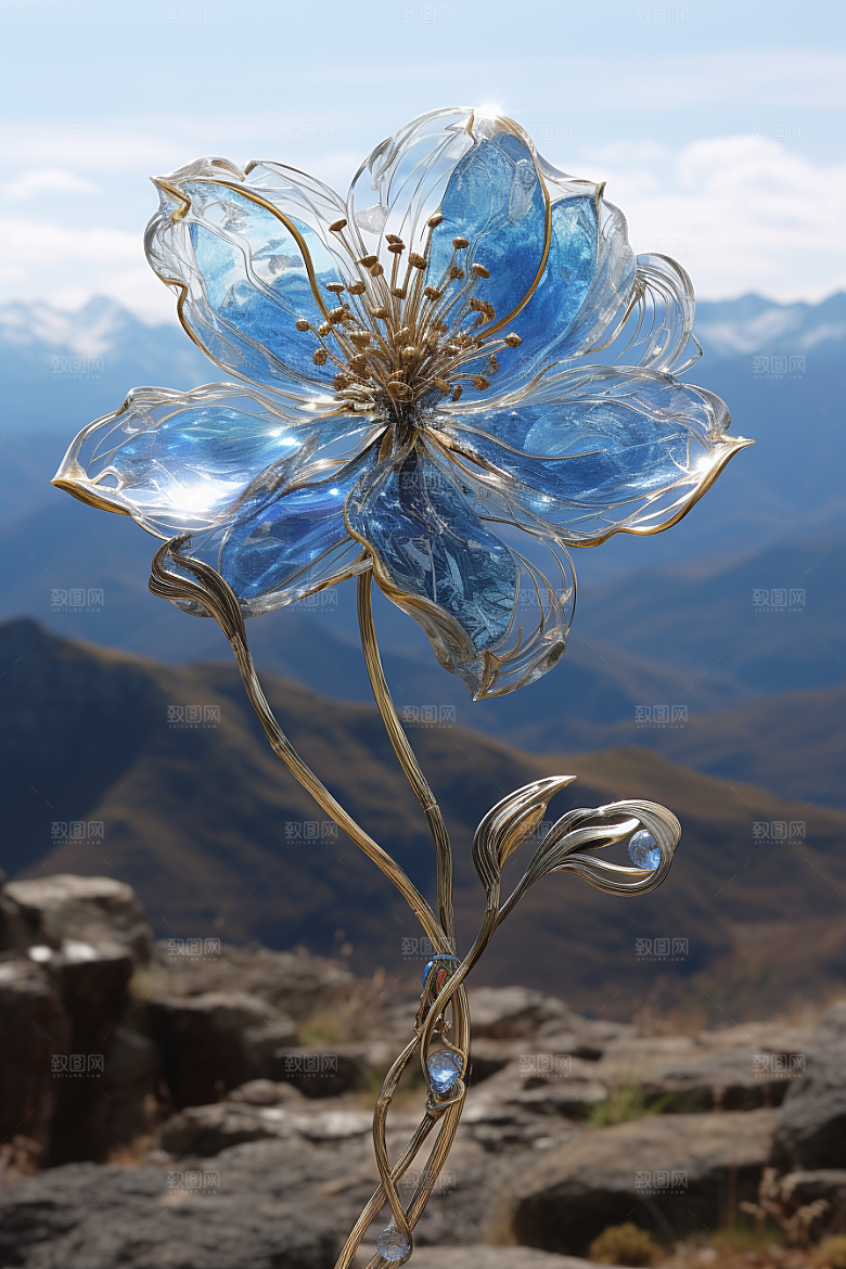 金属质感花卉高清通透模型