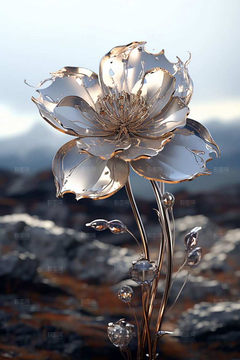 金属质感花卉3D唯美模型