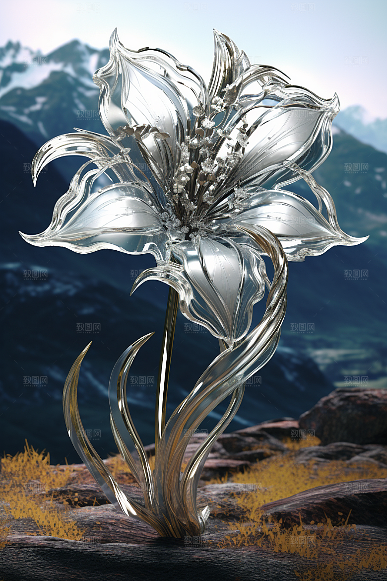 金属质感花卉高清润泽模型