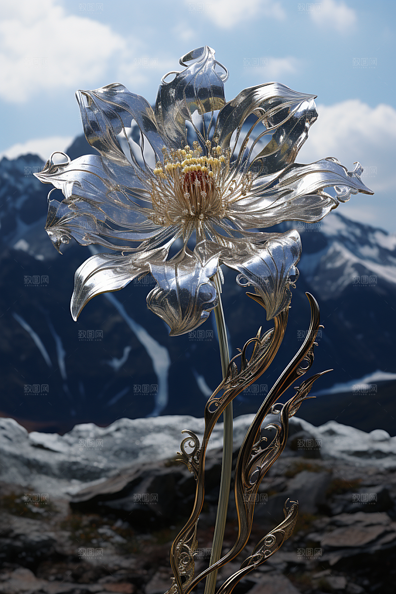 金属质感花卉立体润泽模型