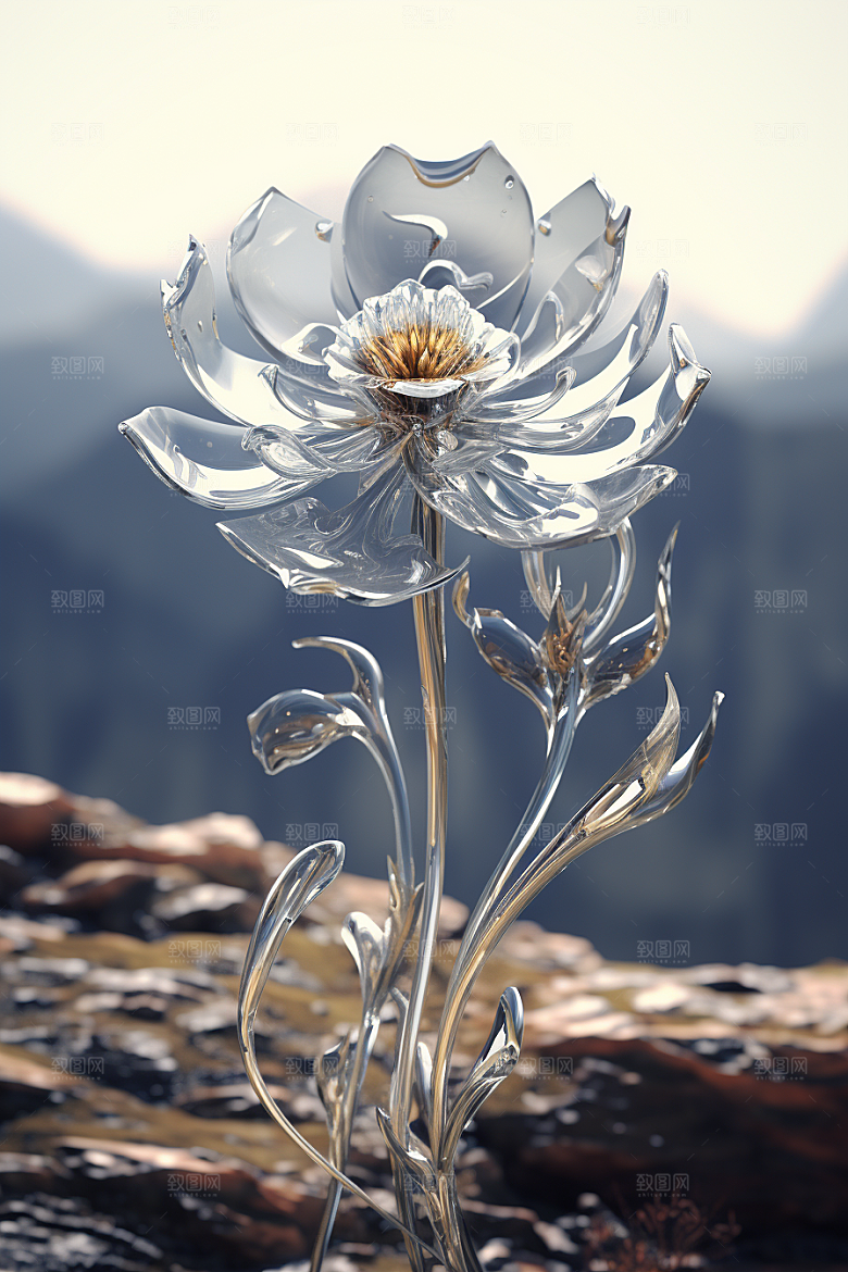 金属质感花卉立体高清模型