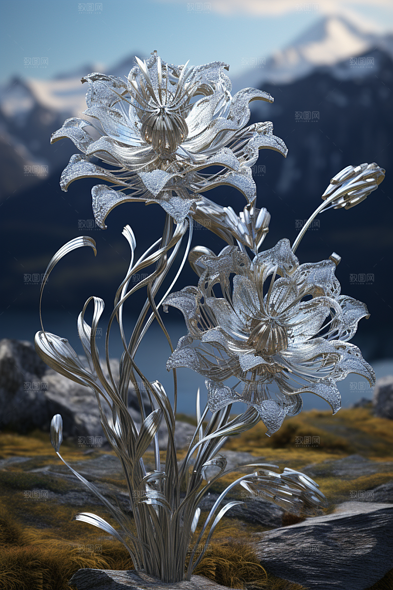金属质感花卉润泽通透模型
