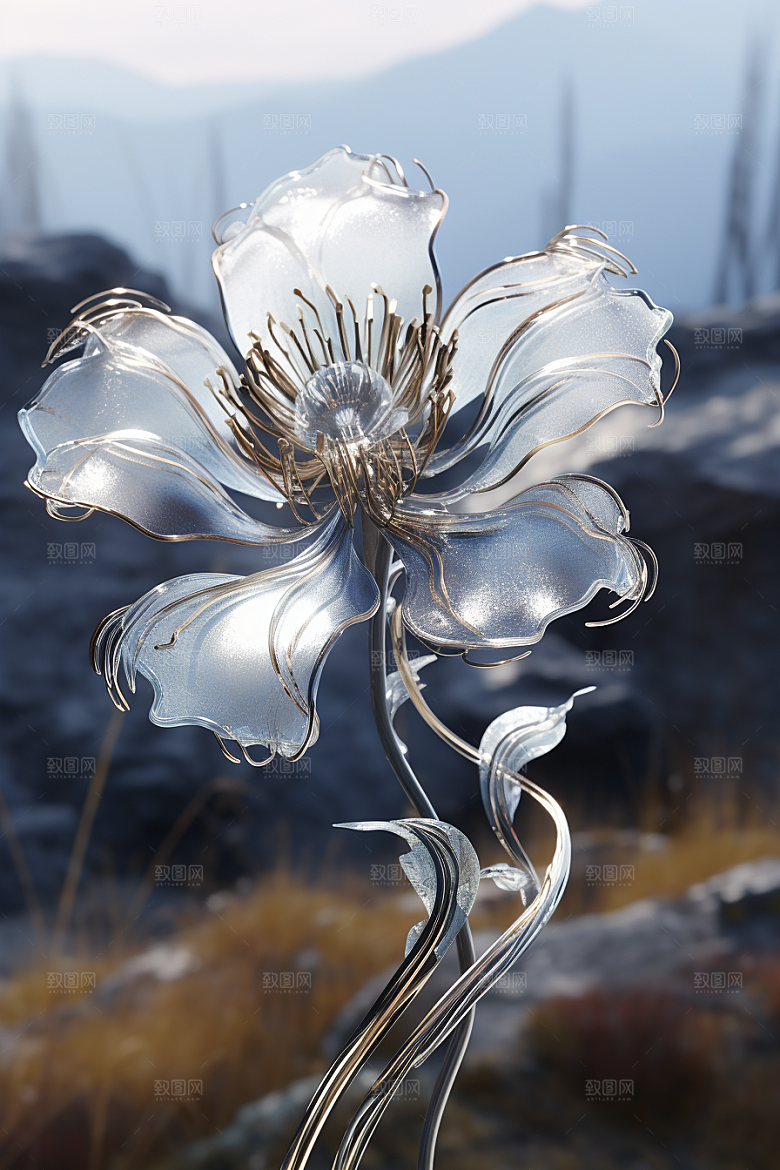 金属质感花卉立体3D模型