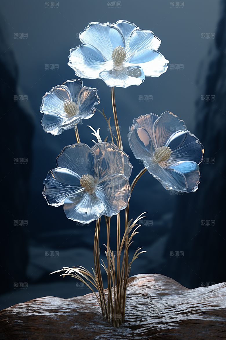 金属质感花卉3D光泽模型