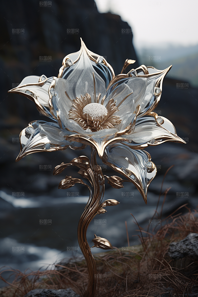 金属质感花卉3D光泽模型