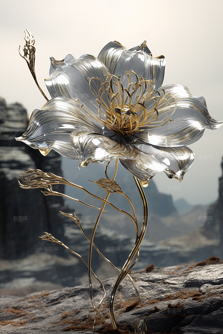 金属质感花卉3D唯美模型