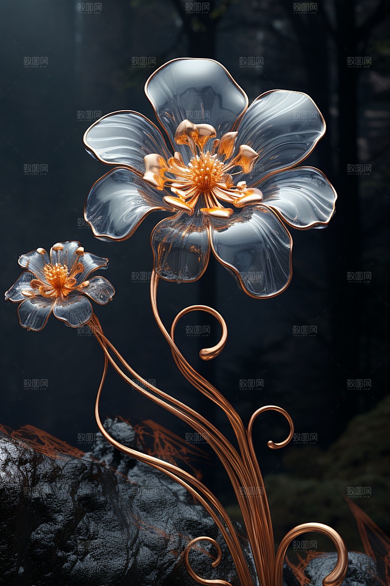 金属质感花卉光泽润泽模型