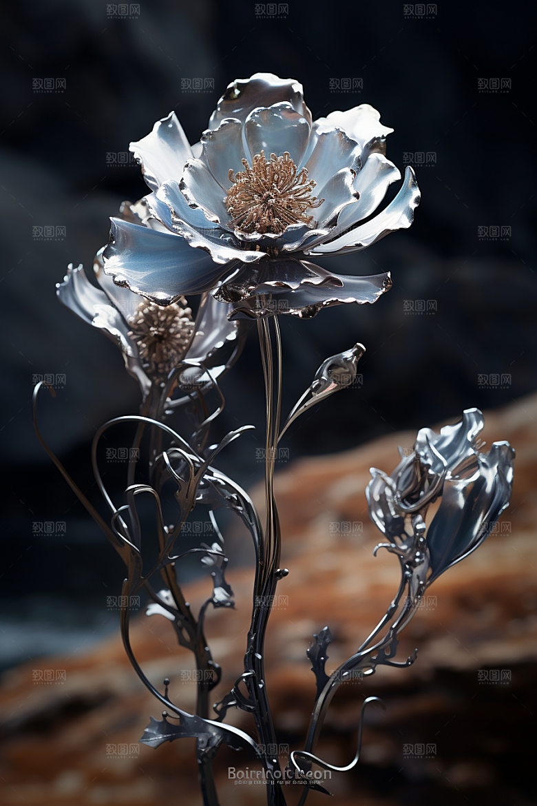 金属质感花卉光泽高清模型