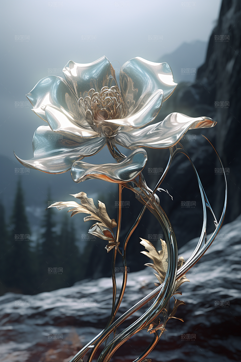 金属质感花卉润泽3D模型