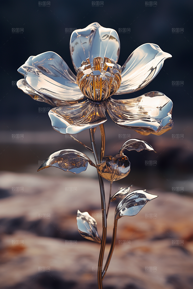 金属质感花卉润泽光泽模型