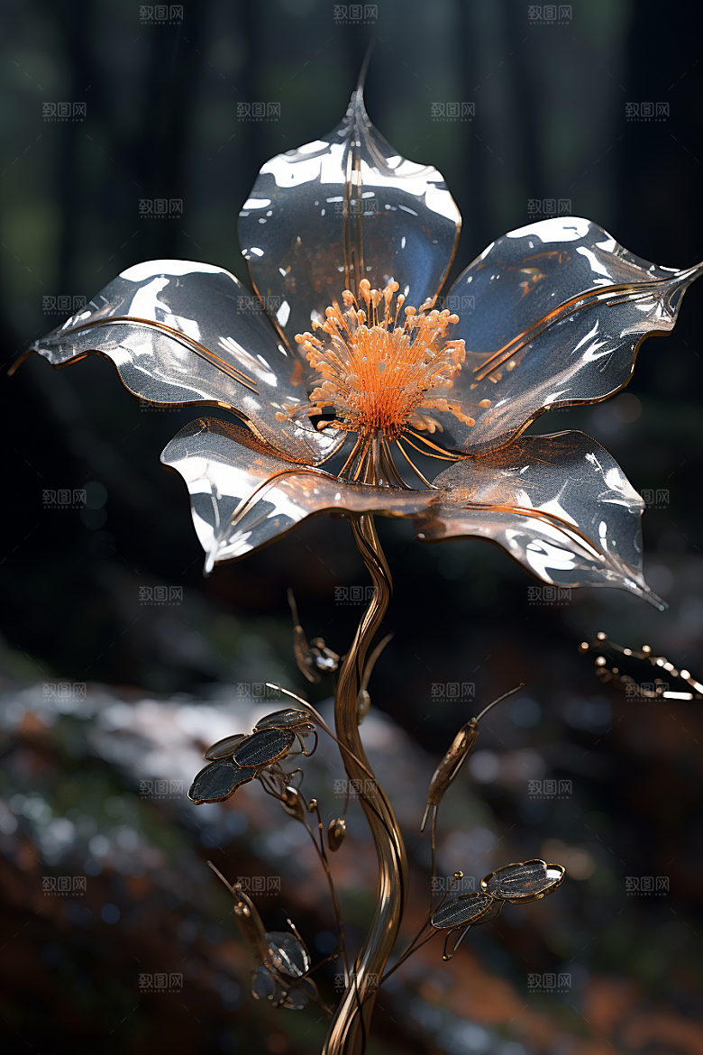 金属质感花卉立体润泽模型