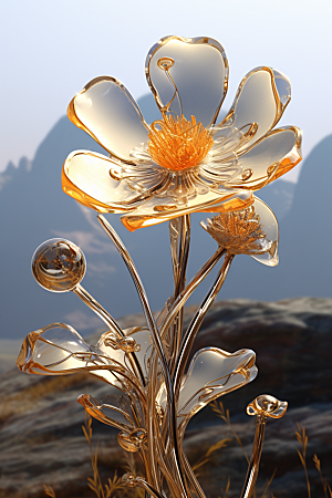 金属质感花卉光泽立体模型