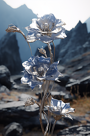 金属质感花卉立体通透模型