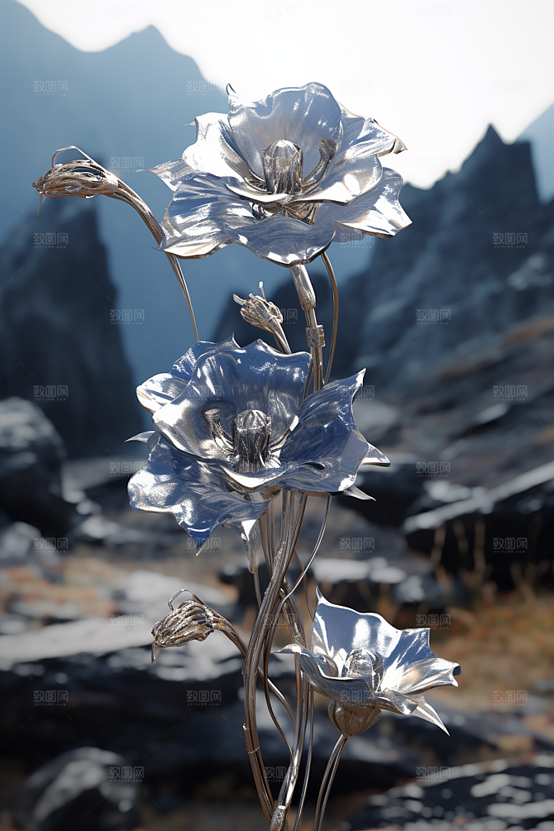 金属质感花卉立体通透模型