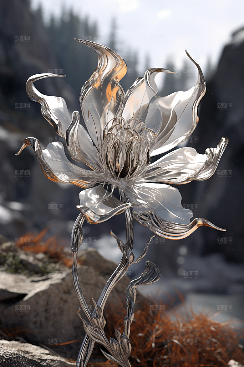 金属质感花卉立体高清模型