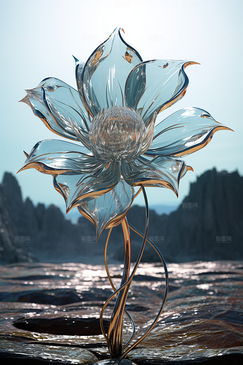金属质感花卉高清通透模型