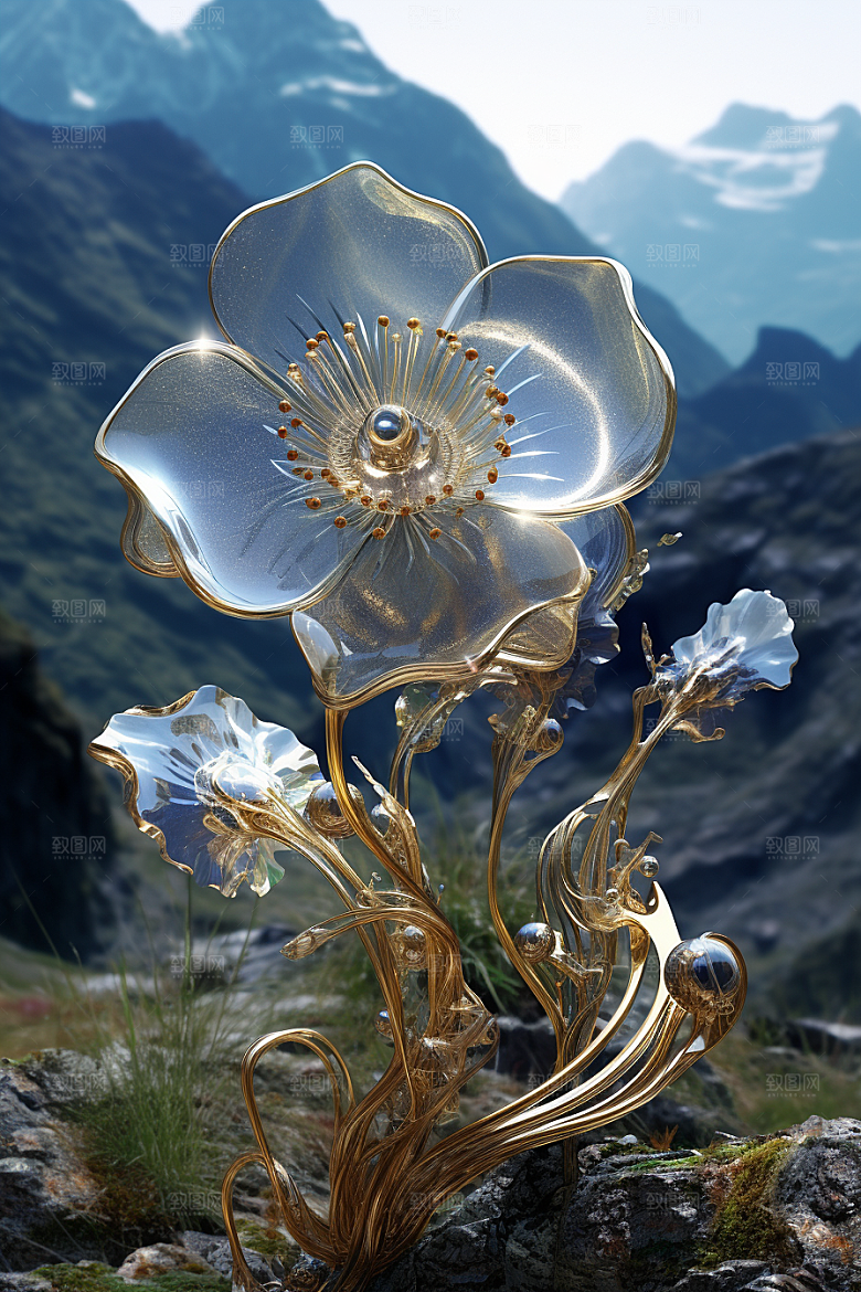 金属质感花卉3D通透模型