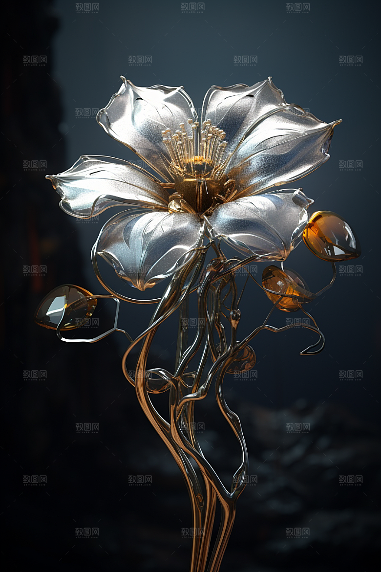 金属质感花卉唯美润泽模型