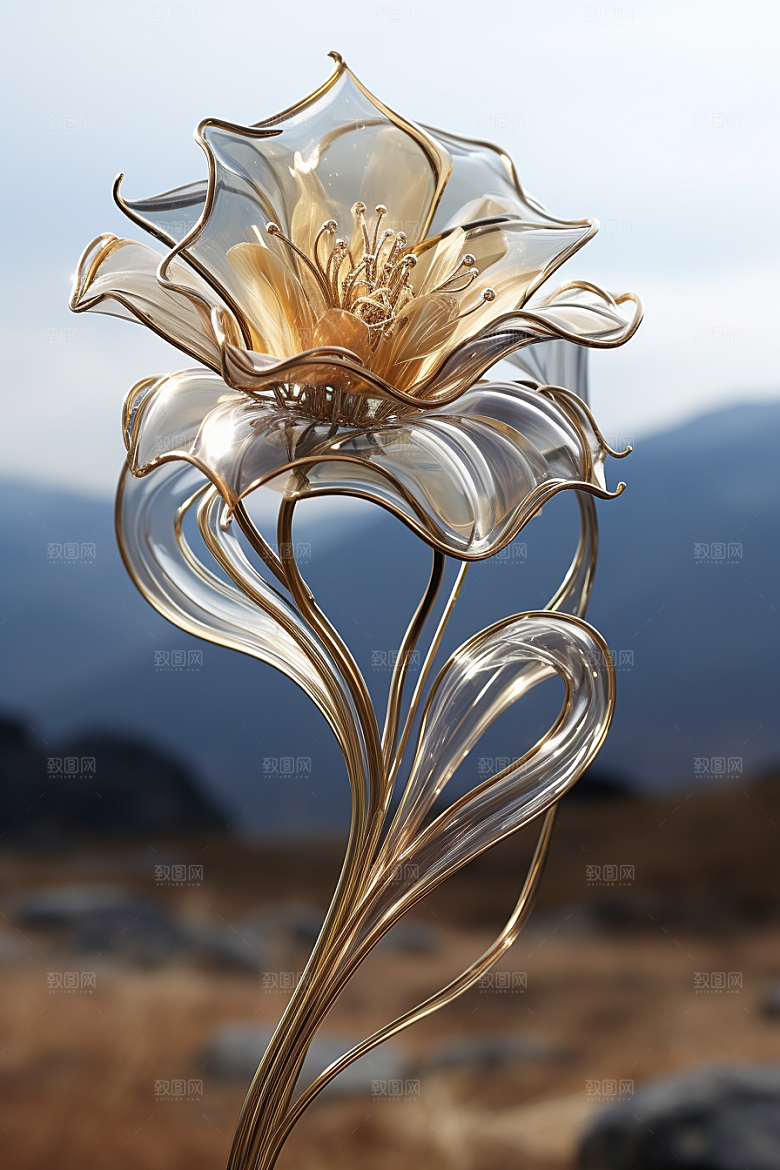 金属质感花卉高清光泽模型