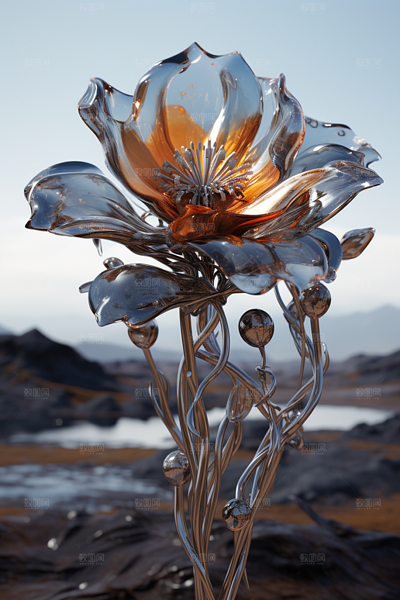 金属质感花卉通透3D模型