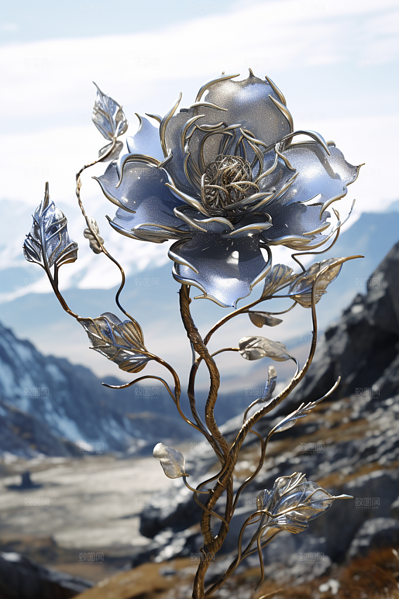 金属质感花卉3D通透模型
