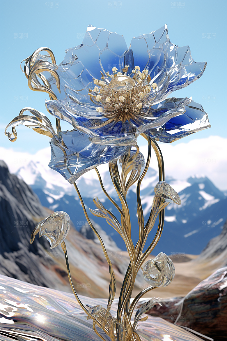 金属质感花卉3D唯美模型