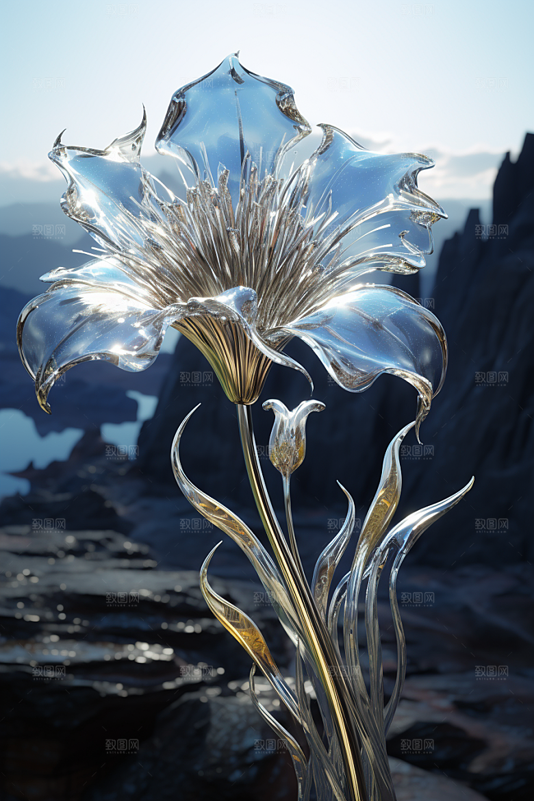 金属质感花卉润泽高清模型