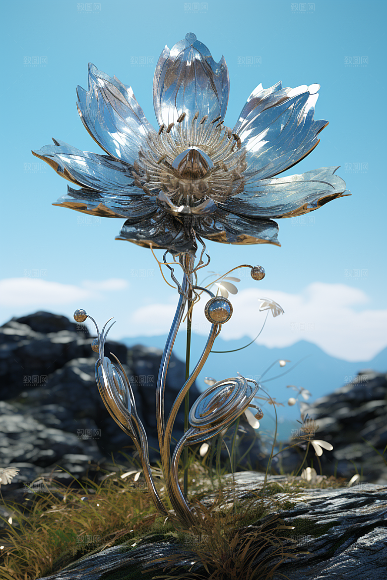 金属质感花卉润泽3D模型