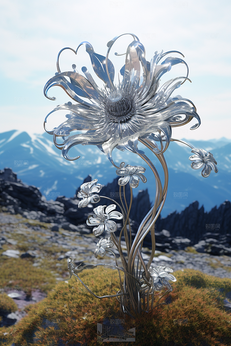 金属质感花卉3D光泽模型