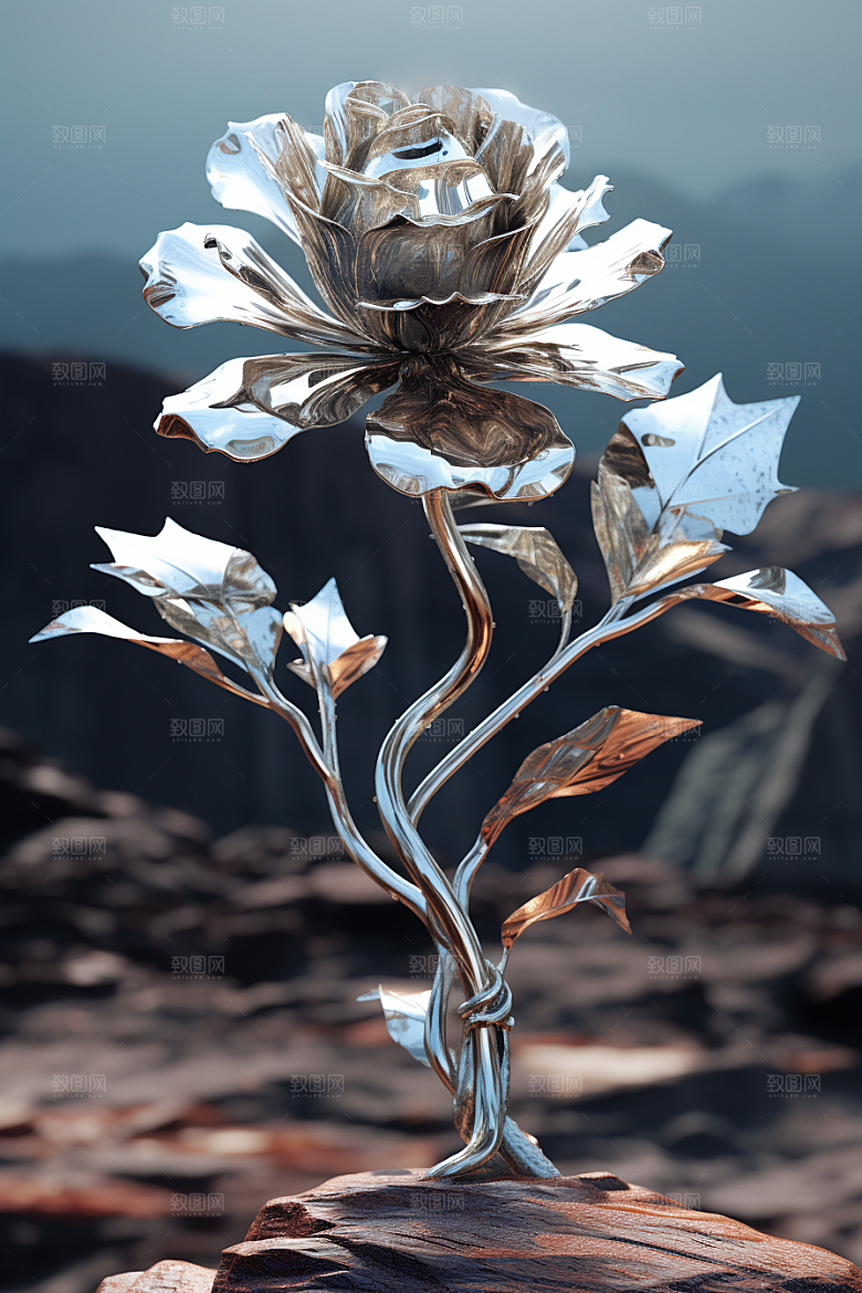 金属质感花卉唯美润泽模型