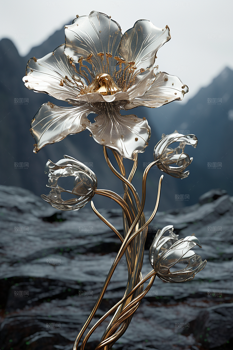 金属质感花卉3D高清模型