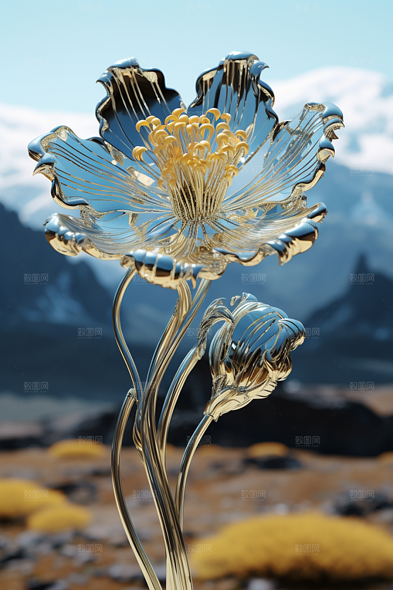 金属质感花卉润泽立体模型