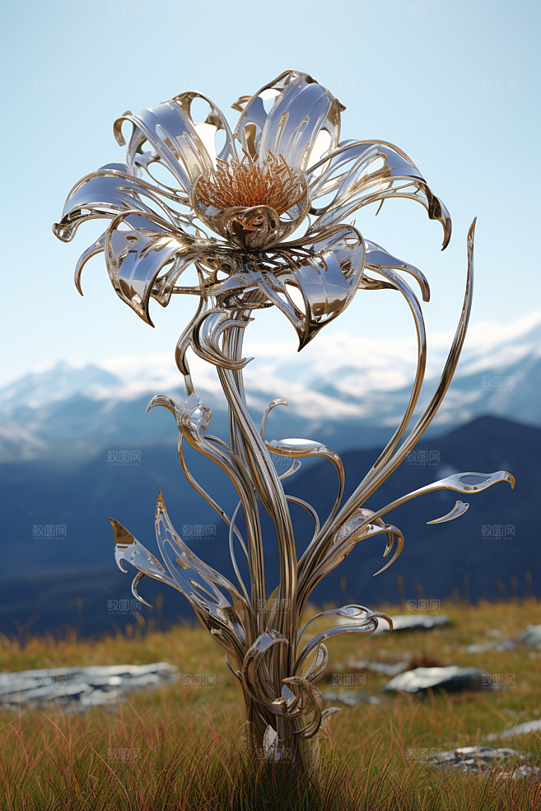 金属质感花卉立体3D模型