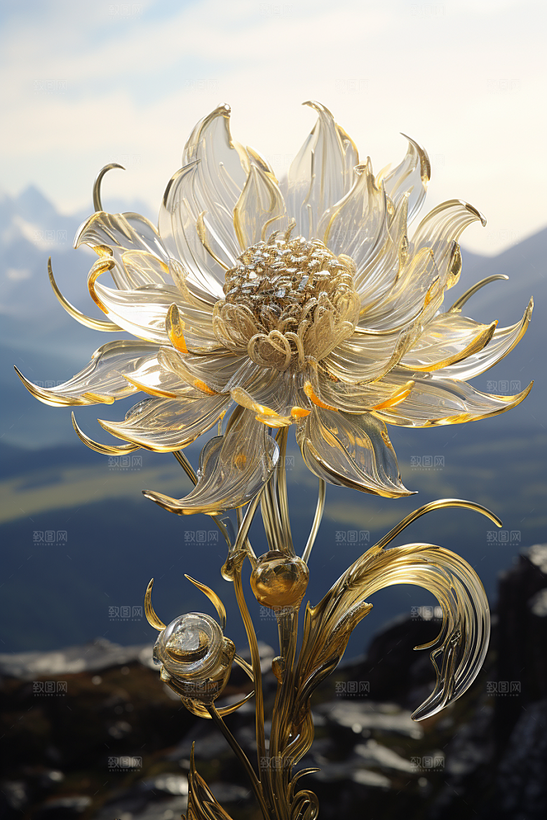金属质感花卉光泽立体模型