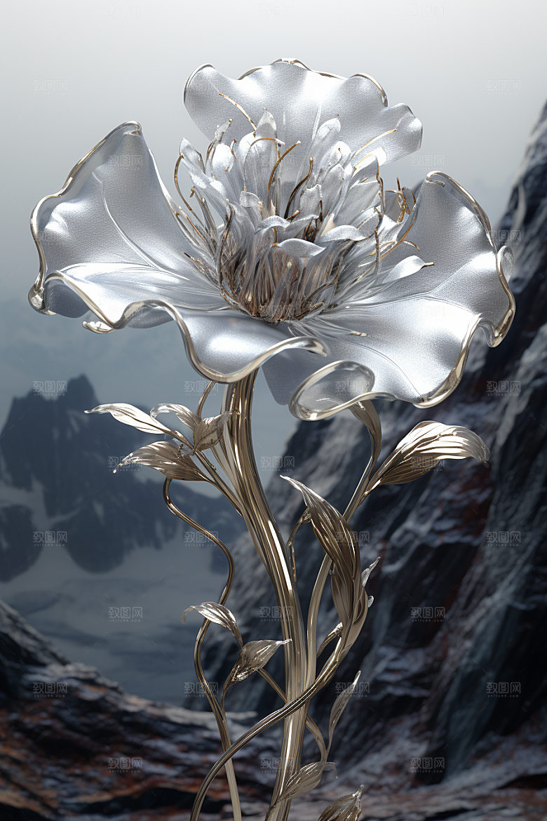 金属质感花卉立体高清模型