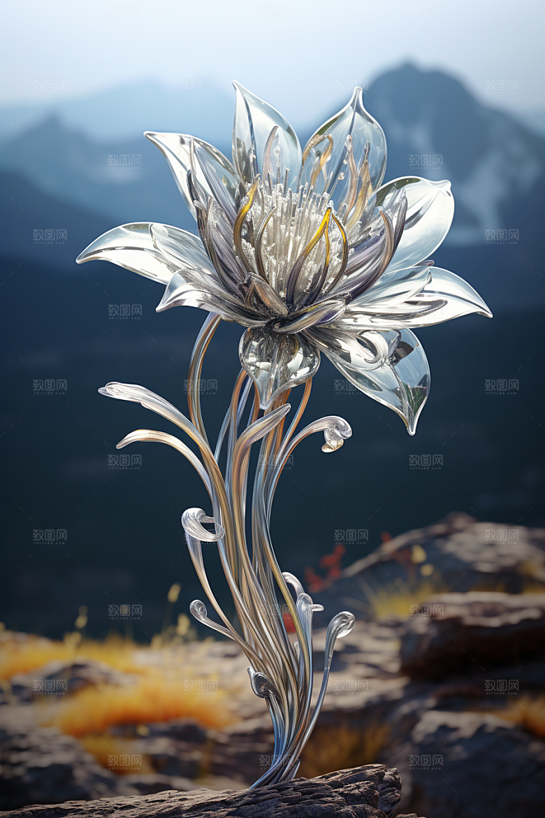 金属质感花卉立体润泽模型