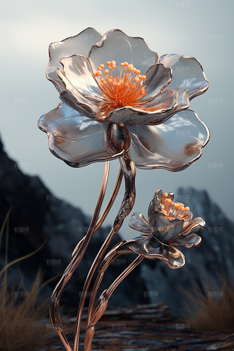 金属质感花卉光泽通透模型