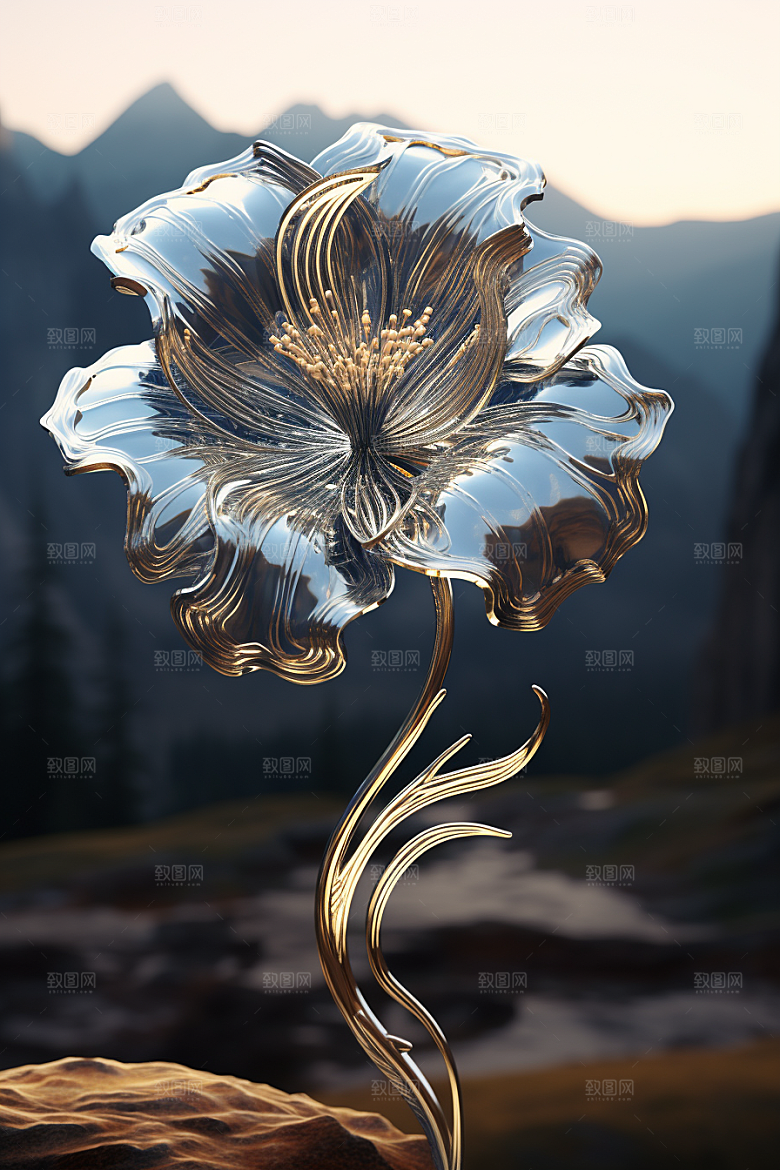 金属质感花卉通透3D模型