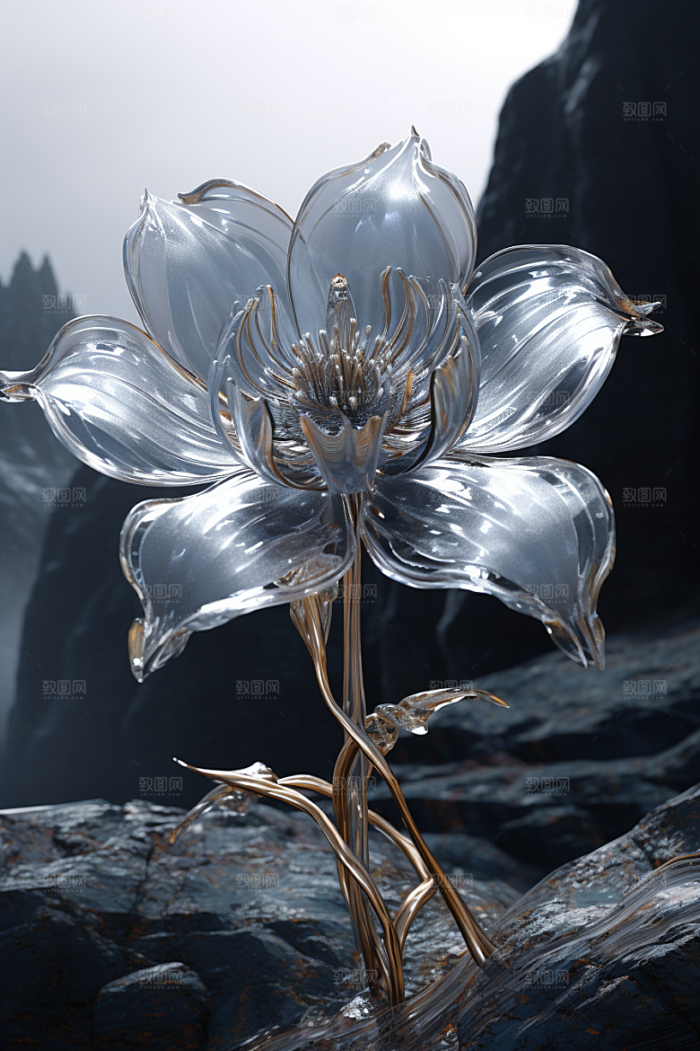 金属质感花卉润泽高清模型