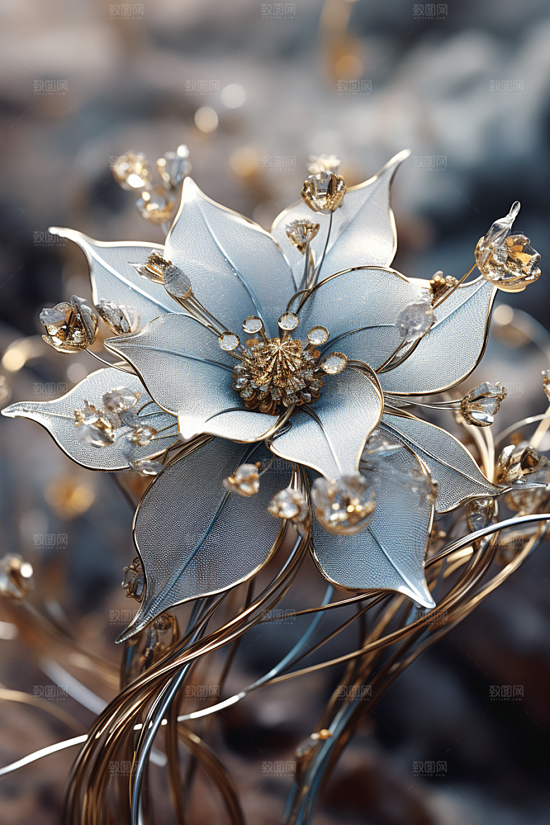 金属质感花卉唯美3D模型