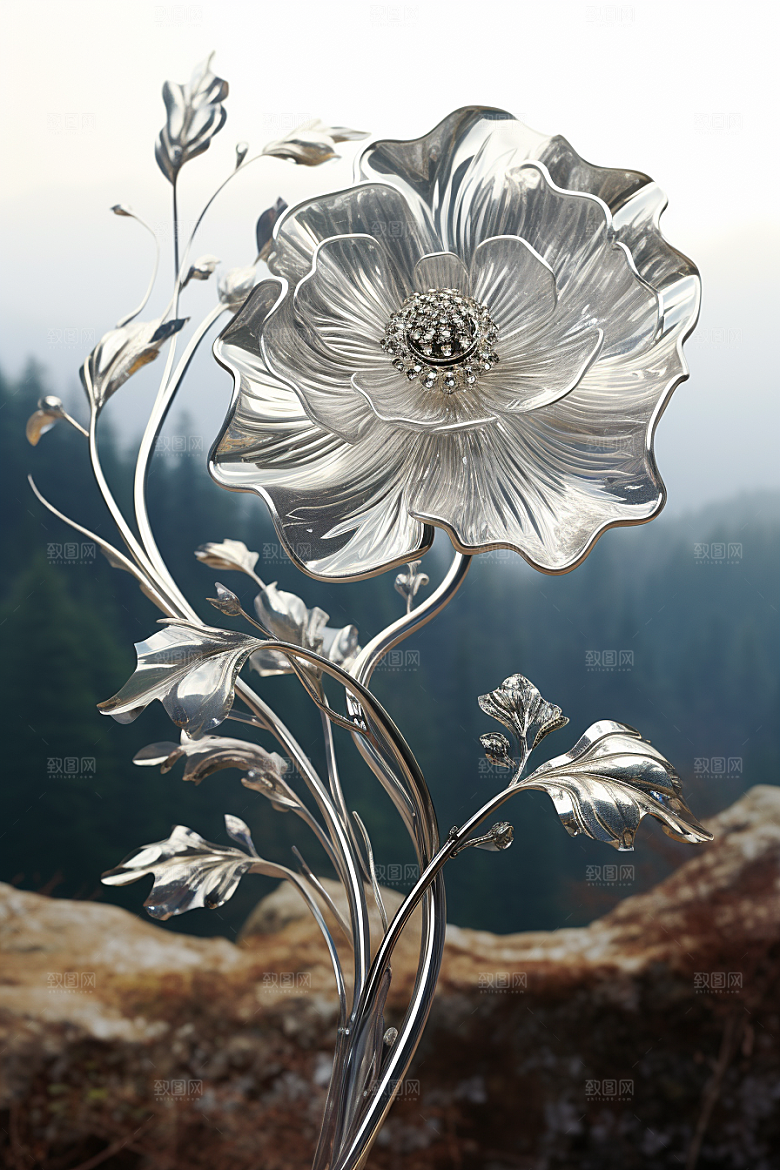 金属质感花卉润泽3D模型